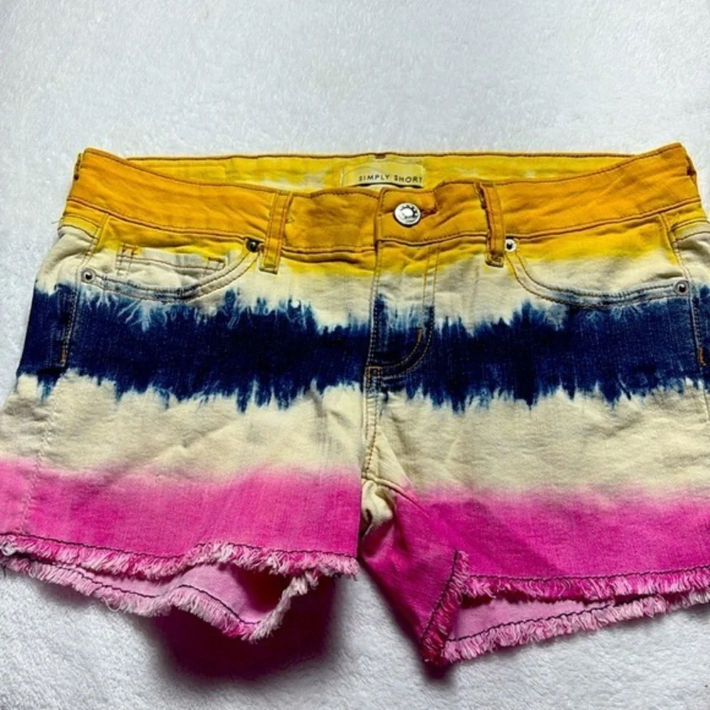 SIMPLY SHORT , Tie-Dye Rainbow Denim Shorts, 🩳 size 26